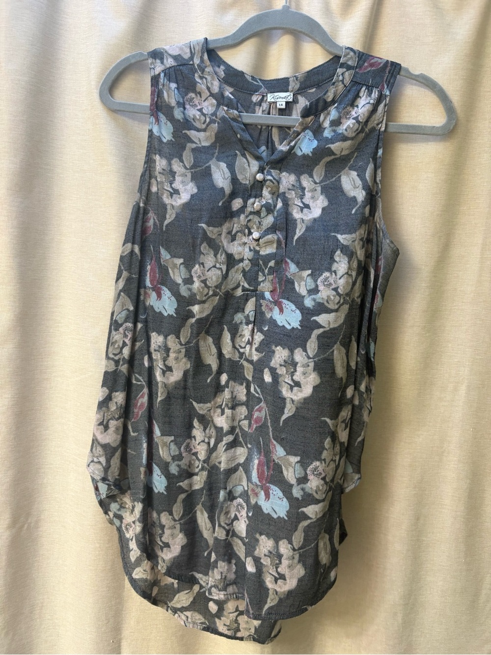 Kismet Sleeveless Top - Charcoal with Pale Blue & Blush